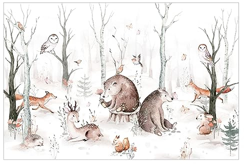 Bilderwelten Fototapete Babyzimmer Aquarell Waldtierfreunde 225x336 cm Vlies-Tapete XXL Smart Wandtapete Wanddekoration Kinder Kinderzimmer