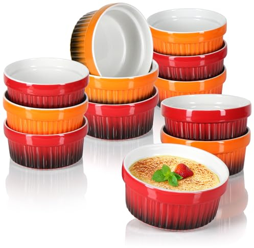 COM-FOUR® 12x Ragout Fin Bowl - Moules allant au four en rouge et orange - Bol à crème brûlée - Bol à dessert de 250 ml chacun - Passe au lave-vaisselle