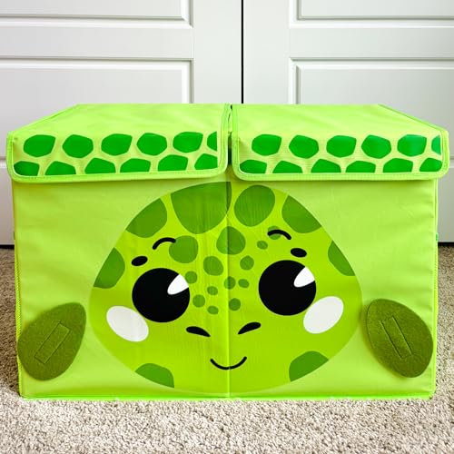 QUOKKA Spielzeug Aufbewahrungsbox für Jungen und Mädchen – 63x41x33 cm Groß Spielzeugkisten für Kinder mit Schildkröten -Zusammenklappbar – Griffe – Klappdeckel –Stoffbehälter für Spielzimmer