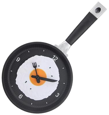 Kitchen Wall Clock ABS Easy Clean Frying Pan Shape Hanging Hole Design Battery Powered Wall Clock for Restaurant (#2)