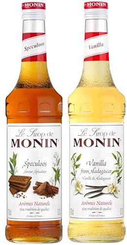 MONIN - Assortiment Sirop Saveur Speculoos + Sirop de Vanille de Madagascar - Pour Café, Chocolat Chaud, Capuccino ou Latte - Arômes Naturels - Bouteille en Verre - 2 x 70 cl