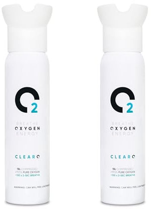 ClearO2 Lata de oxígeno de 15 L con tapa de inhalador, oxígeno puro para respirar en un recipiente de aluminio ligero, fabricado en Gran Bretaña (15 l (paquete de 2)