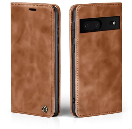 LBH Handyhülle für Google Pixel 7 in Hellbraun mit Karten- und Geldfach Smartphone Hülle mit Standfunktion Flip Case Schutzhülle Magnetverschluss Vintage