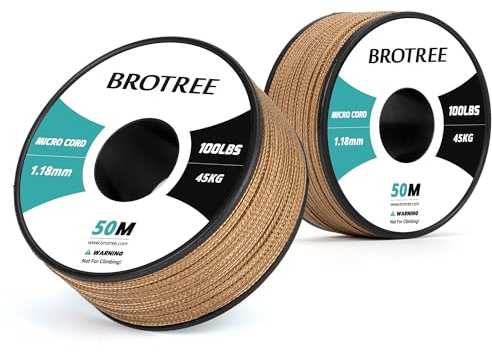 Brotree Micro Cord 1,18 mm 50M Spule Paracord Schnur Polyester Seil für Armband, Handwerk und DIY - 45kg Bruchlast (Braun)