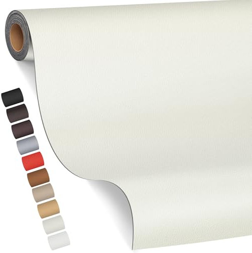 Kunstleder Selbstklebend, 80 x 200cm Leder Reparatur Set für Möbel, Sofa, Autositze, Taschen - Renovierung Kit (Elfenbeinweiß)