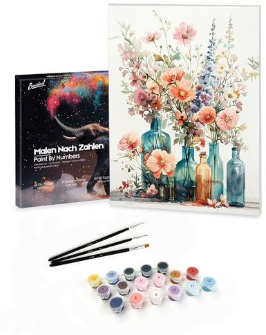 Bougimal Peinture par Numéro Adulte paysages avec Pinceaux et Acryliques Bricolage Peintures Kits, pour la Décoration Intérieure maison, Floral 3, 28x35cm(Avec Cadre)