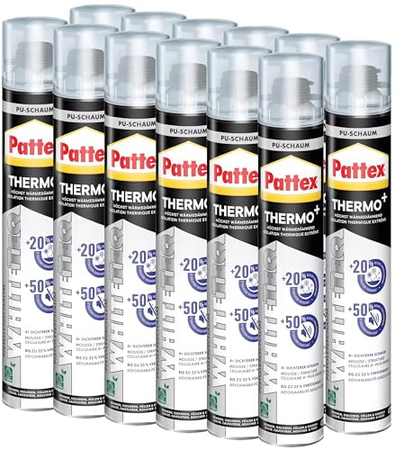 Pattex White Line Pistolenschaum, reinweißer PU Schaum zum Füllen, Dämmen, Ausschäumen und Isolieren, Montageschaum mit hoher Wärme- und Schalldämmung, 12x750ml Dose