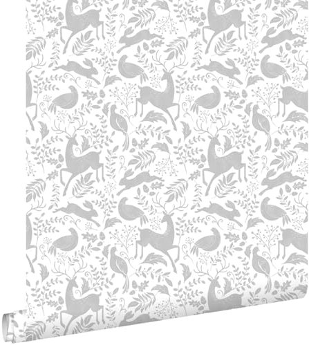 Esta Home Tapete Wald mit Waldtieren Grau 50 x 900 cm