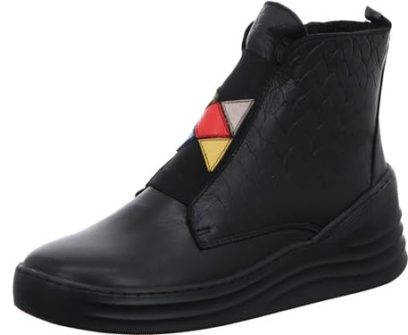 Gemini Damen Stiefelette Leder Textur Mehrfarbig Plateau Keilabsatz 033652-02, Größe:40 EU, Farbe:Schwarz