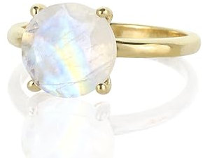 Regenbogen Mondstein Ring in Gold - Vintage Solitär weißen Mondstein Edelstein Ring - Runde Cocktail Verlobungsring für Frauen
