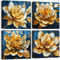 4 Panels Blue and Gold Wall Art Abstract Flower Canvas Picture for Bedroom Navy Blue Prints Posters Modern Paintings Still Life Floral Artwork Framed for Living Room Bathroom Home Decoration 30x30cm