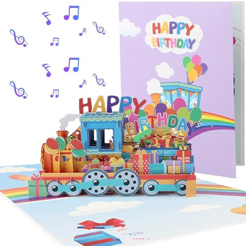 Carte de Voeux 3D Petit Train, Carte Pop Up Anniversaire, Amende Artisanale Cartes Anniversaires avec Enveloppe, Carte de Voeux Anniversaire pour Famille Amis Amoureux