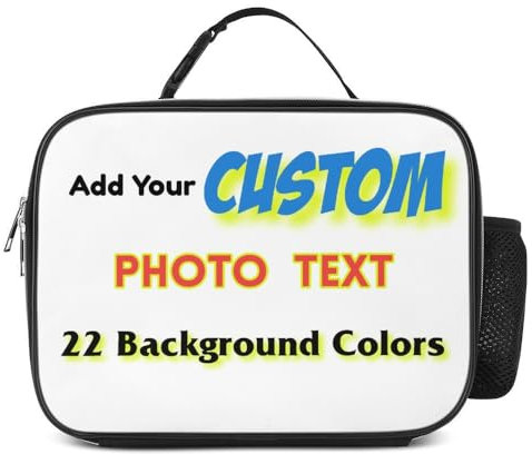 Personalised Insulated Lunch Bag Customised Lunch Box with Photo/Text/Name for Boys Girls Adults Kids, Design Your Own Meal Bag with Water Bottle Holder & Handle for Travel Picnic School