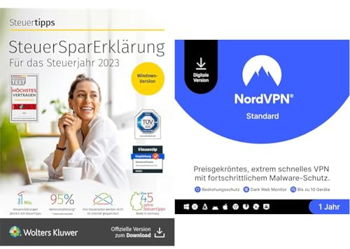 STEUERTIPPS SteuerSparErklärung Standard 2024 (für Steuerjahr 2023) │ Windows-Version + NordVPN Standard – 1 Jahr – VPN & Cybersicherheits-Software für 10 Geräte