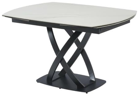 Vente-unique - Table à Manger Extensible 4 à 8 Personnes en céramique, Verre trempé et Acier Inoxydable - Effet marbre Blanc et Noir - LIOMELI de Maison Céphy