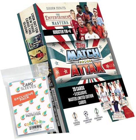Bundle mit Match Attax CL 2024/25 - Trading Cards - Mega Tin Box + Exklusive Collect-it Hüllen (1 Mini Tin Box The Entertainers Masters #4)