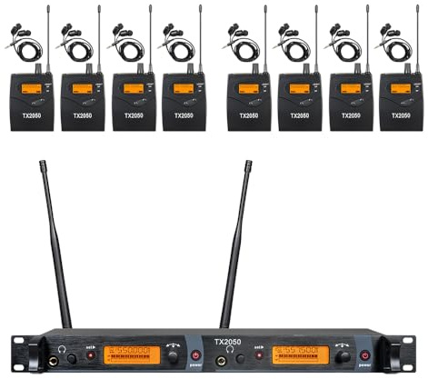 OPQRST 8 Bodypacks Wireless in Ear Monitor System 2 Channel Recording Headphone Studio Monitor Transmitter Monitoring Type for Stage Church Band Musicians School 338ft Range
