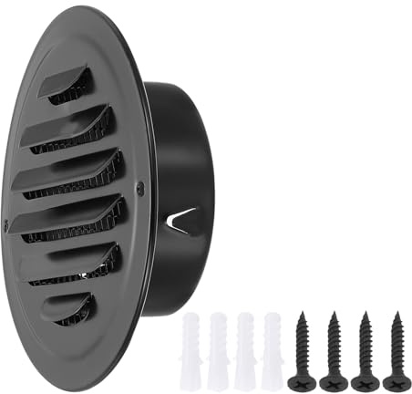 PATIKIL 3 Round Air Vent Cover, Stainless Steel Louvered Wall Inlet Outlet Grill Screen Mesh Ducting Soffit Vent with Screws for Ventilation, Black