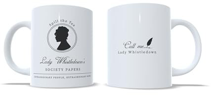 Taza Inspirada en Lady Whistledown de la serie Bridgertons. Society Papers spill the tea. Super bonita y elegante, especial para regalo original.