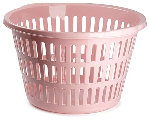 Acan Tradineur - Panier à linge rond en plastique - Panier à linge rond - Disponible en 6 couleurs au choix - Ø 45 x 28 cm - Rose pastel
