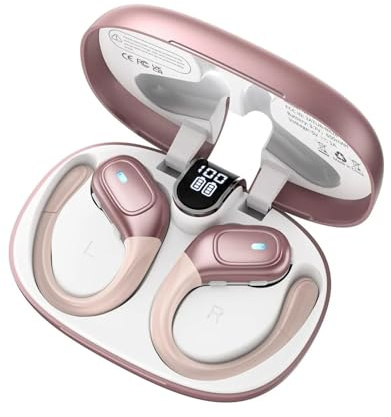 Kopfhörer, Freisprecheinrichtung, Bluetooth 5.3, HiFi-Stereo, Kopfhörer mit integriertem Mikrofon, wasserdichte Kopfhörer mit Ohrhaken, für Training, Sport, Bluetooth-Kopfhörer (Roségold)