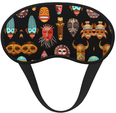 African Ritual Ethnische Tribal-Masken, bedruckte Schlafmaske mit schwarzem Rand, mit gutem Schattierungseffekt, ist eine ideale Wahl für Reisen, Meditation usw