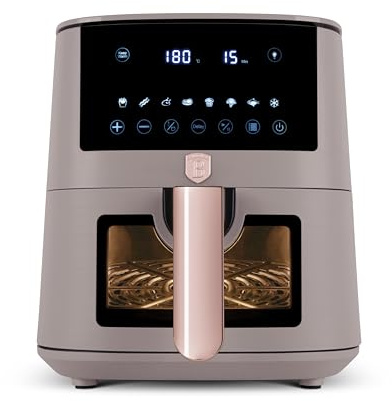 Berlinger Haus Heißluftfritteuse 5 Liter Taupe Collection – Sichtfenster – 8 Programme – Fettfreies Kochen – TitanPro Antihaftkorb – 1400 W – Airfryer – Küchengerät