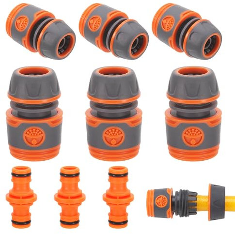 Hejo 9 Pièces Embout Tuyau Arrosage, Kit de Raccord Tuyau D'arrosage pour Rallonge de Tuyau 13 mm (1/2), Tuyau de Jardin avec Connecteur, pour début et Fin de Tuyau, Necessaire Darrosage