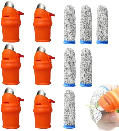 leruiyezs 6 Stück Daumenmesser Aus Silikon Silikon Fingerbett Daumenmesser Messerwacht Mit Edelstahlklinge Ergonomisch Anti-Schnitt Fingerabdeckung Für Obstpflücker Garten Daumen Messer Erntehelfer