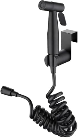 QEENLOCK Kit complet douchette WC en acier inoxydable, pulvérisateur de bidet portable avec crochet pour réservoir d'eau, tuyau télescopique flexible de 150 cm pour salle de bain, toilettes (Noire)