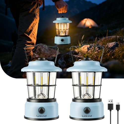Linkind LED Campinglampe USB C Wiederaufladbare Camping Laterne Kalt&Warm 2-Farbe Zeltlampe Eingebaute 3600mAh Akku Notfallleuchte für Camp, Wandern, Stromausfall, Notfall 2 Stück