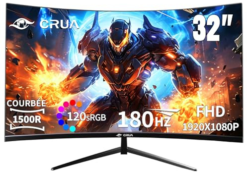Schermo da gaming da 32 pollici Curved 1500R - Monitor PC 180Hz (165Hz/144Hz) Full HD 1080P, FreeSync, 1ms, Anti-Luce Blu, FPS Racing Console Cran Incurve per Gamer Comfort oculare, Montaggio VESA