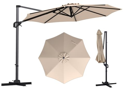 COSTWAY Parasol Deporte 3x3M, Parasol de Jardin Exterieur avec 8 Baleines&Manivelle Lisse, Réglable en 6 Positions&Rotatif 360°, Protection Solaire, pour Piscine Patio Terrasse (Beige)