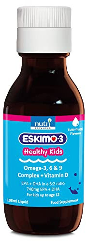Eskimo-3 Healthy Kids Fish Oil by Metagenics - Omega-3, 6 & 9 + Vitamin D, 740mg EPA + DHA - Tutti Frutti, 210ml