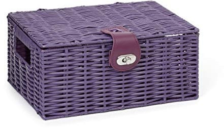 ARPAN Small Resin Woven Storage Basket Box With Lid & Lock - Purple