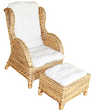 Sedex Ohrensessel Rattansessel inkl. Hocker und Polster Honig