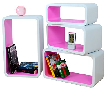 Verstärkte Vielen Farben MDF Retro Design Cube 4er Set Regal Regale Wandregal Deko Würfel CD DVD Lounge Cuben LO01 (Weiß/Rosa)