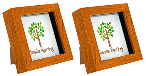 Nicola Spring 3D Shadow Box Photo Frames - 4 x 4 (10 x 10cm) - Pack of 2 - Dark Wood 3D Photo Frame Picture Frame Box Small Square Display Case for Crafts, Keepsakes, Wedding, Graduation