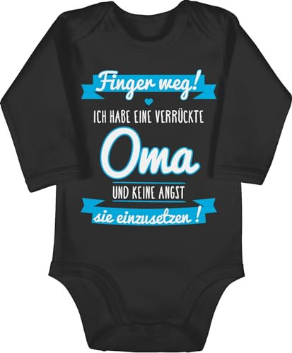 Shirtracer Baby Body langarm Mädchen Junge - Sprüche - Ich habe eine verrückte Oma blau - 12/18 Monate - Schwarz - oma+body+baby babygeschenke spruch omi babybody babygeschenk spruche omas strampler
