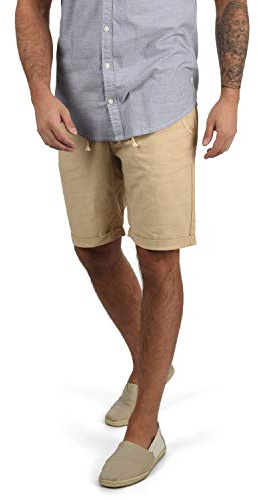 Blend BHLias Herren Leinenshorts Kurze Leinenhose Bermuda Eingrifftaschen Gürtelschlaufen Leinenmix Regular fit, Größe:M, Farbe:Chalk Stone (70032)