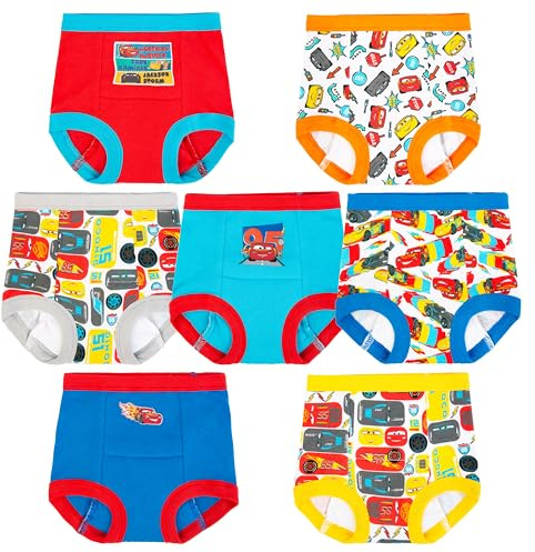 Disney Boys' Pixar Cars Toddler Potty Starter Kit with Stickers & Tracking Chart Sizes 18m, 2t, 3t, 4t Baby Underwear, 7-Pack Training Pant, 3 Years (Pack of 7)