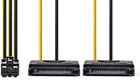 NEDIS Interne Stromkabel | 2X SATA 15-poliger Stecker | PCI Express Buchse | Vergoldet | 0.20 m | rund | PVC | Gelb/Schwarz | Plastikbeutel