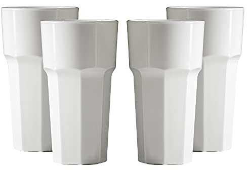 Set di bicchieri RB indistruttibili riutilizzabili in policarbonato bianco a forma ottagonale da 340 ml. (330 ml a bordo Altezza 13 cm, diametro massimo 7,2 cm) Alternativa realistica al vero vetro.