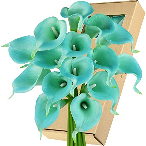FiveSeasonStuff Real Touch Calla-Lilien Kunstblumen, Hochzeits-Brautstrauß, Blumenarrangements, 15 Calla-Lilien (Marineblau)