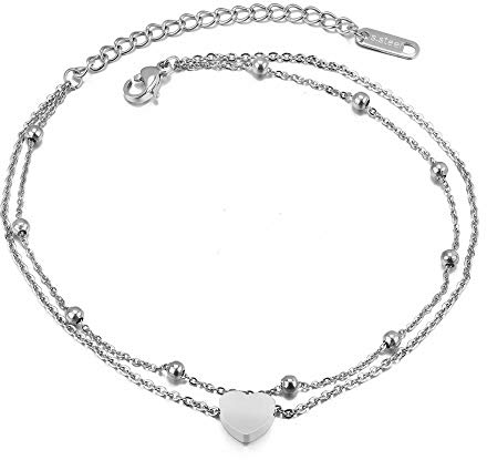 Kim Johanson Edelstahl Damen Fußkettchen *Heart* in Silber mit einem starken Karabinerverschluss inkl. Schmuckbeutel