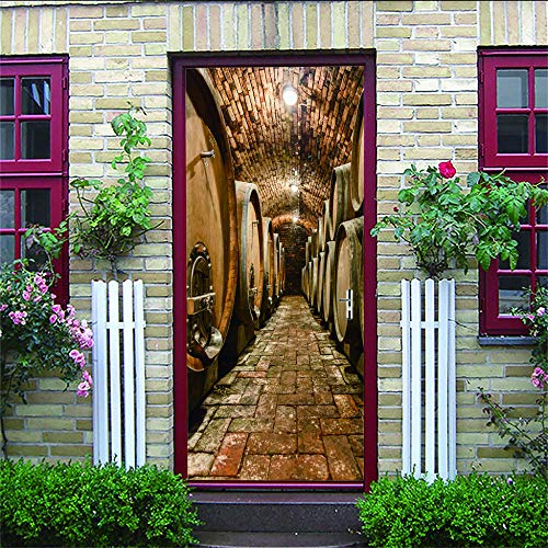 LOVEJJ Türposter PVC 3D Türaufkleber Weinkeller Türfolie Türtapete Art Home Dekoration Tapetentür Wasserdichtes Selbstklebend DIY Türbild 77 x 200 cm
