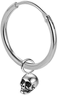 Einzeln Ohrhänger Ohrringe mit einem Totenkopf aus Sterling Silber 925 für Damen, Herren und Girls (12.0)
