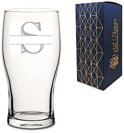 Personalised Engraved Novelty Initial and Name Pint Glass, Letter S, Personalise with Any Name, Gift Boxed, Perfect for Any Occasion