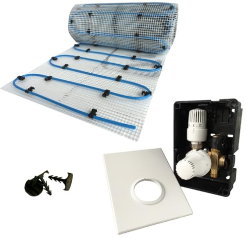 Dünnbett Warmwasser Fußbodenheizung HoWaTech Komplett Set 2,5-10m² Einrohr Heizmatte und Regelbox TH-RTL, Heizfläche:7.50m²