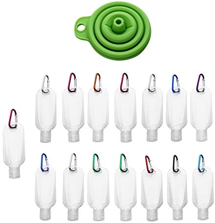 15Pcs 60ml Travel Bottles with Keychain Hook, Refillable Leakproof Containers for Hand Liquids, Assorted Colors